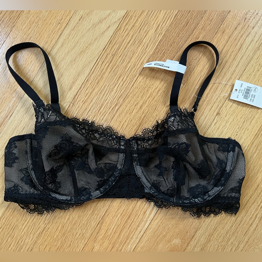 Aerie Unlined Black Lace Balconette Bra Sz 32D NWT